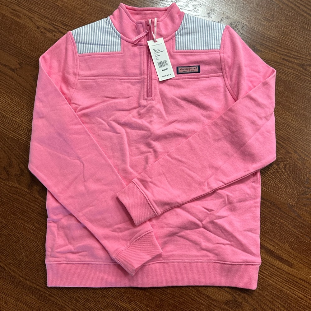 Vineyard Vines Pink and White Quarter-Zip Sweatshirt